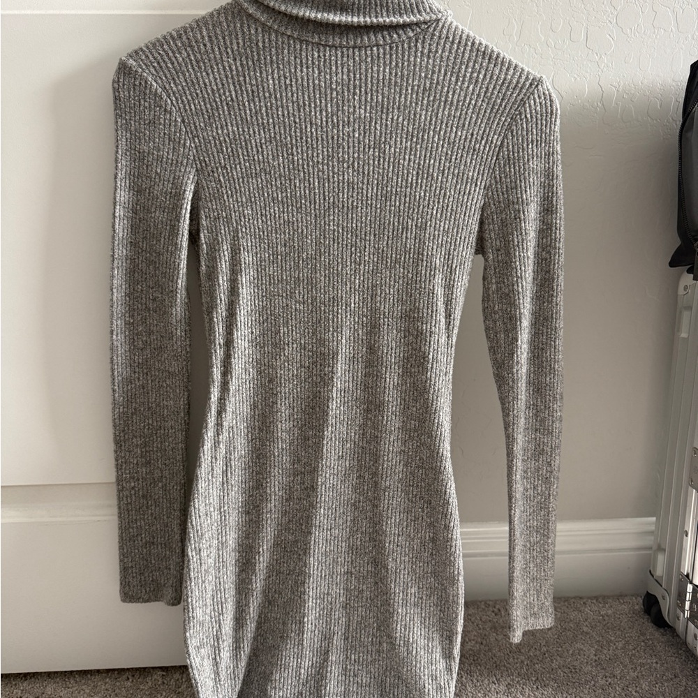 a'gaci Heather Gray Ribbed Turtleneck Long Sleeve Dress